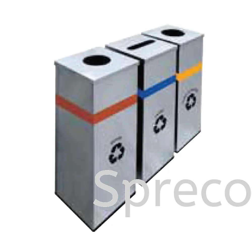 Outdoor Recycle Bin | Triple Trash Can | Stainless Steel Rubbish Bin - EF 010SR