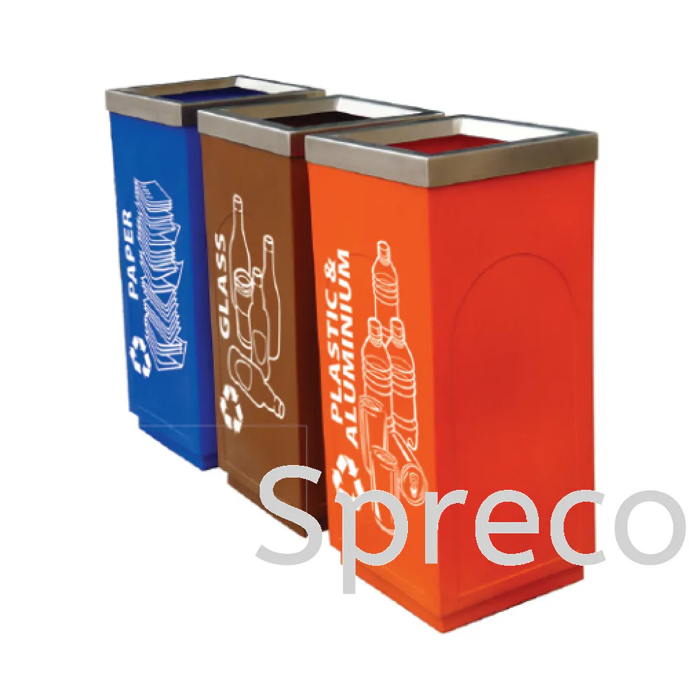 Outdoor Recycle Bin | Triple Trash Can | Stainless Steel Rubbish Bin - EF 004SR