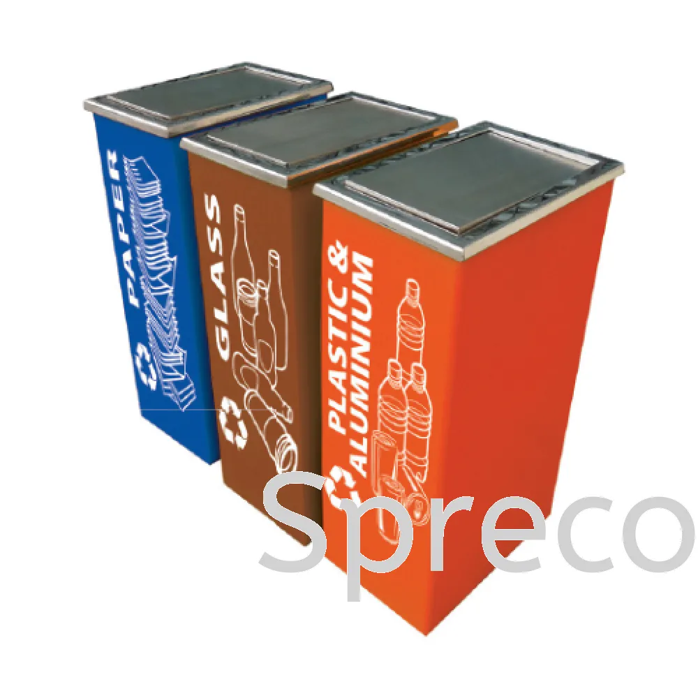 Outdoor Recycle Bin | Triple Trash Can | Stainless Steel Rubbish Bin - EF 005SR