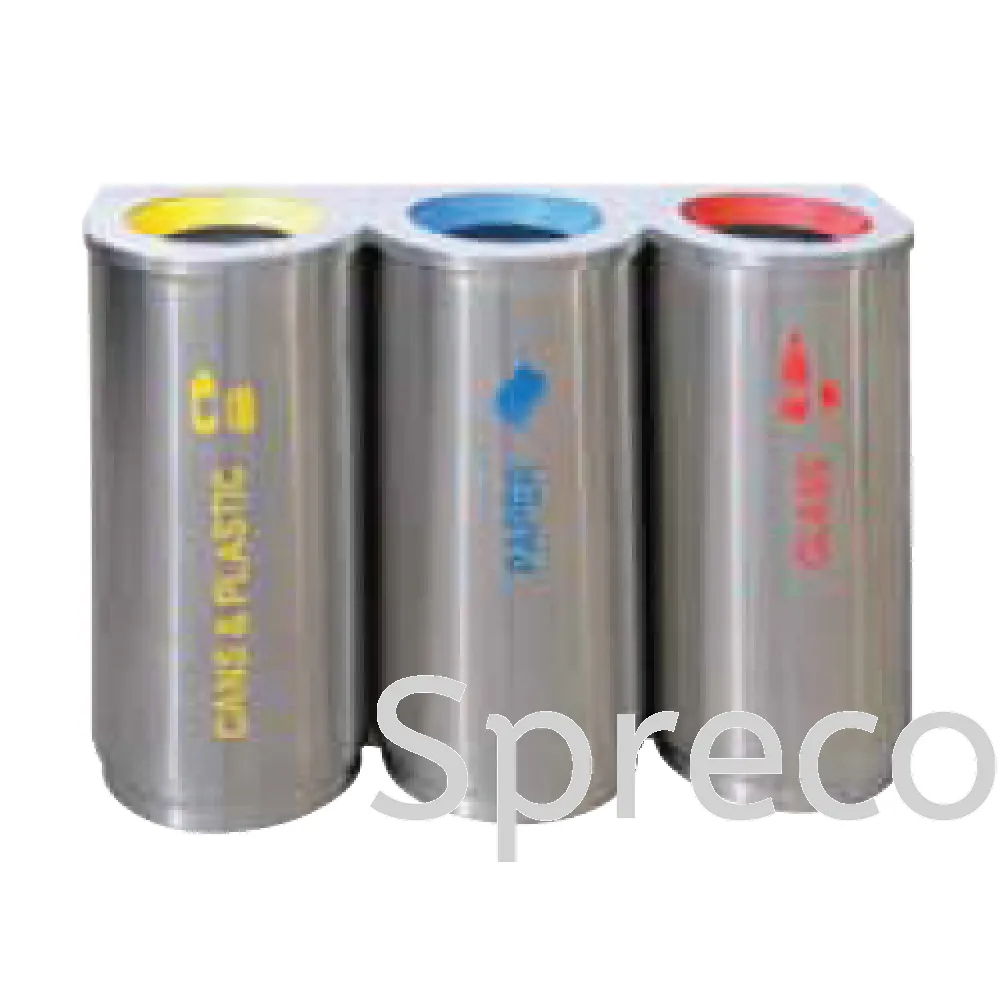 Outdoor Recycle Bin | Triple Trash Can | Stainless Steel Rubbish Bin - EF 019SR