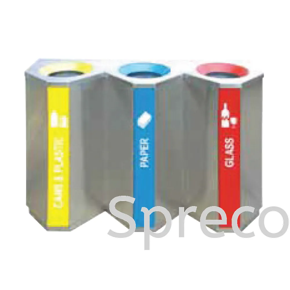 Outdoor Recycle Bin | Triple Trash Can | Stainless Steel Rubbish Bin - EF 018SR