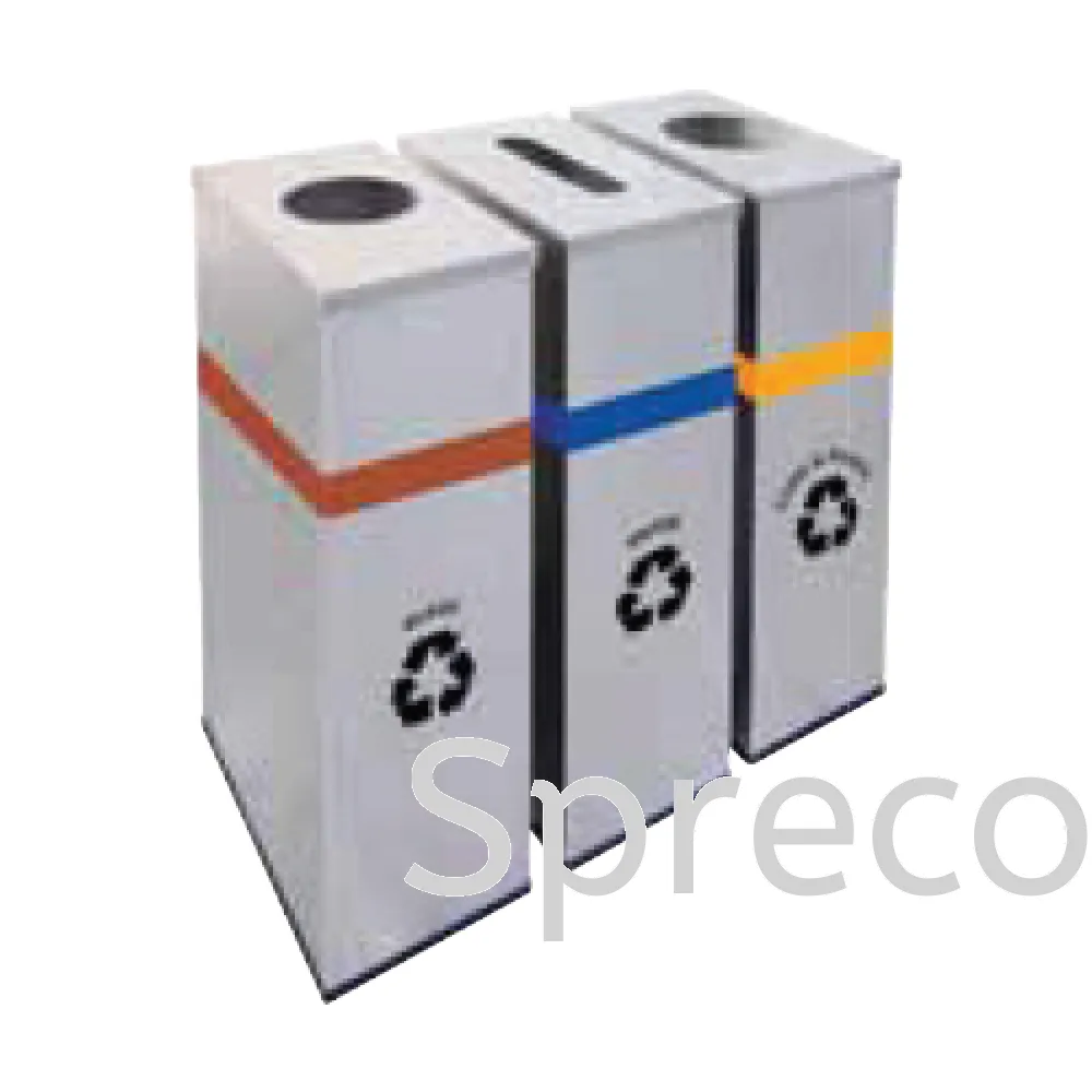 Outdoor Recycle Bin | Triple Trash Can | Stainless Steel Rubbish Bin - EF 011SR